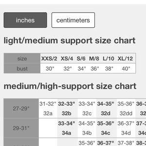 lululemon size chart bra